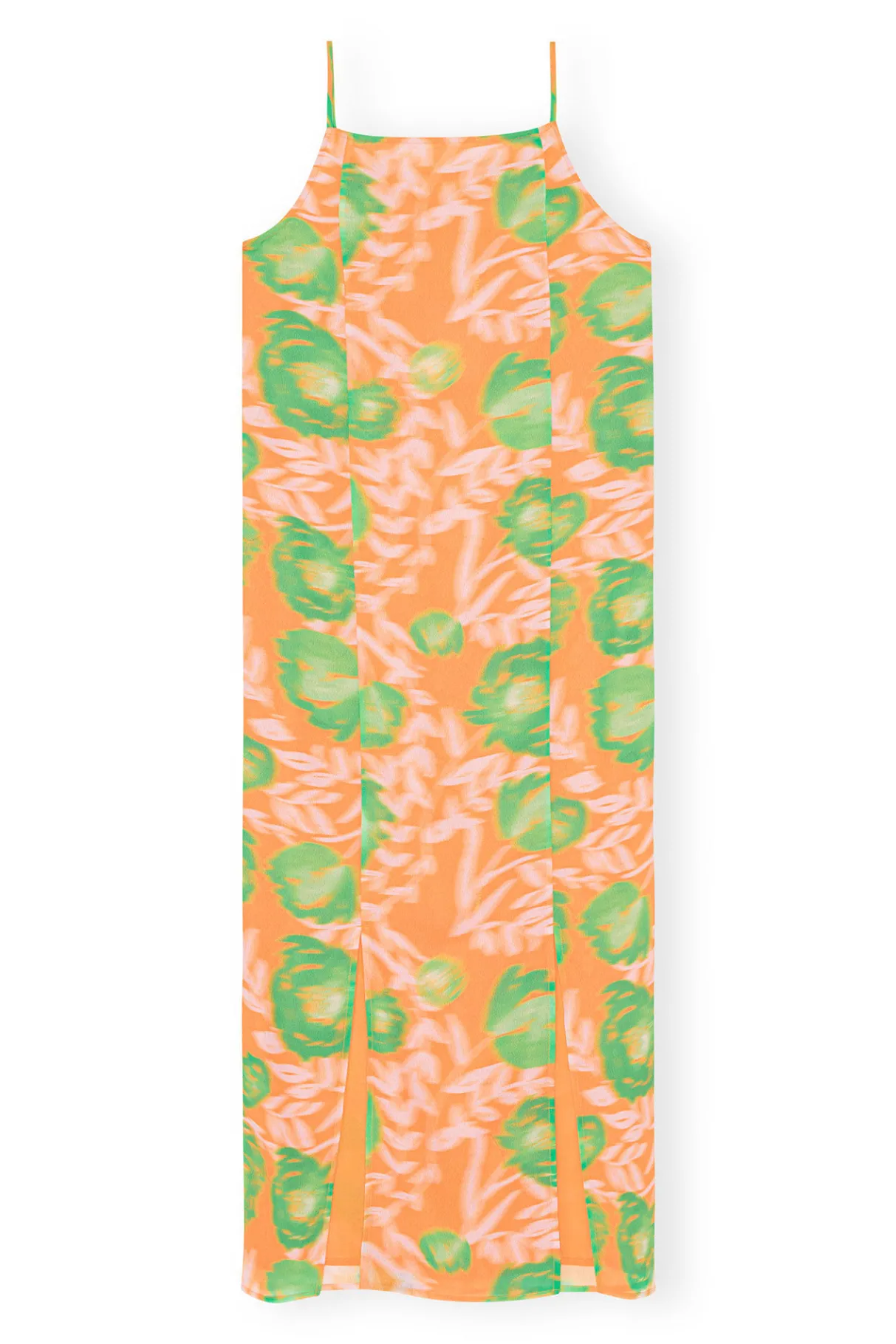 Cheap GANNI Printed Light Crepe Slip Dress Vibrant Orange