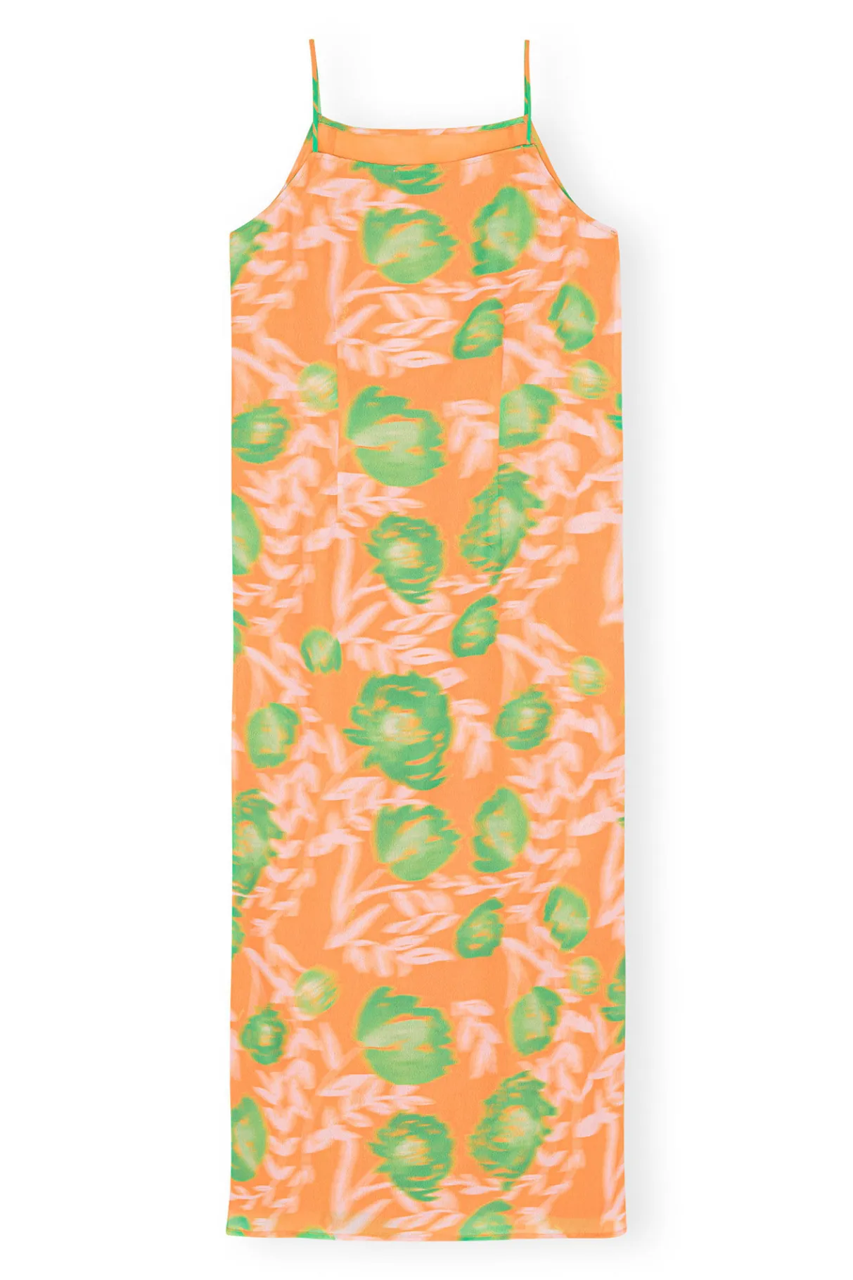 Cheap GANNI Printed Light Crepe Slip Dress Vibrant Orange