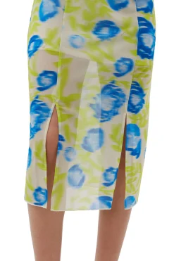 Best GANNI Printed Mesh Slip Dress Strong Blue