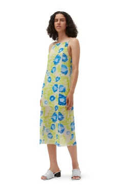 Best GANNI Printed Mesh Slip Dress Strong Blue