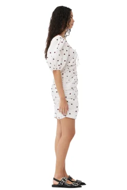 Shop GANNI Printed U-Neck Mini Dress Egret
