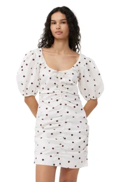 Shop GANNI Printed U-Neck Mini Dress Egret