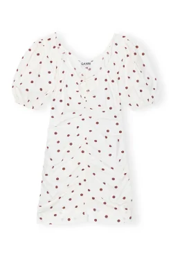Shop GANNI Printed U-Neck Mini Dress Egret