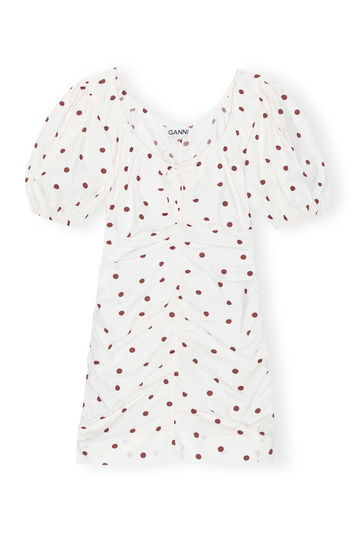 Shop GANNI Printed U-Neck Mini Dress Egret