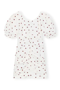 Shop GANNI Printed U-Neck Mini Dress Egret