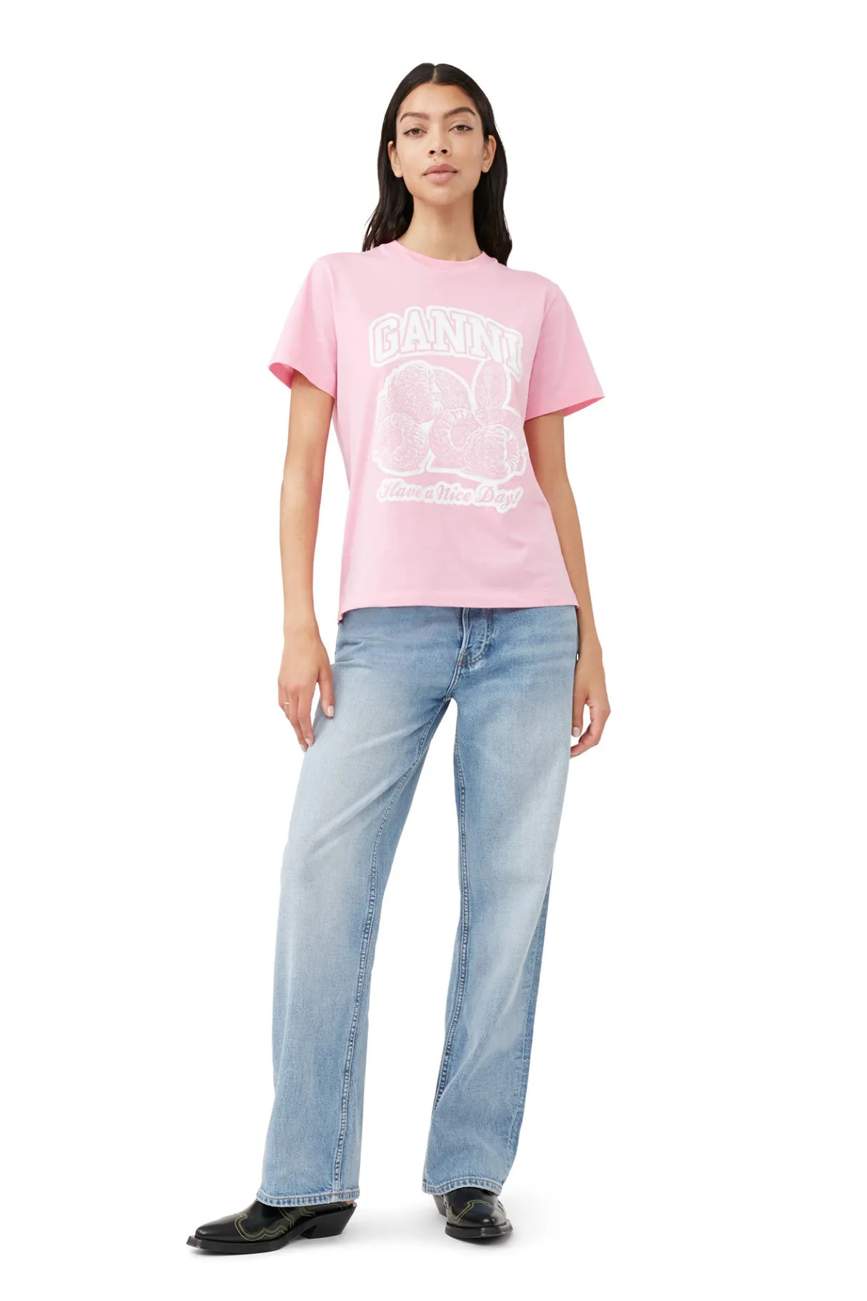 Discount GANNI Raspberry Relaxed T-Shirt Rosebloom