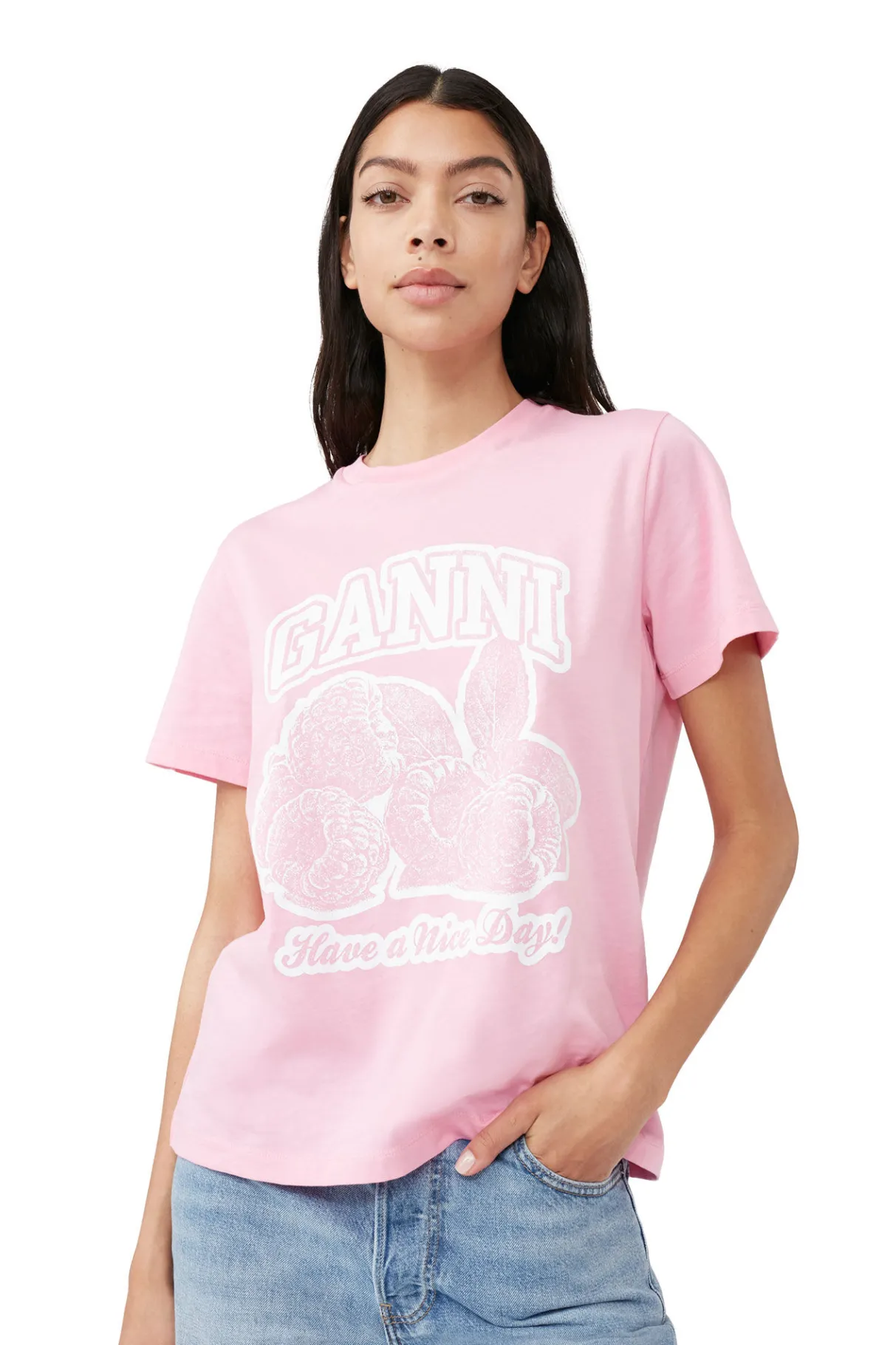 Discount GANNI Raspberry Relaxed T-Shirt Rosebloom