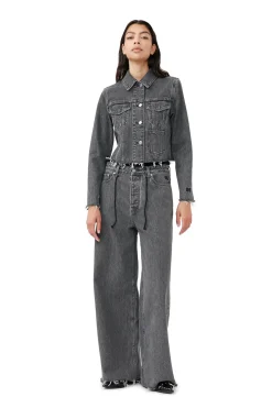 Clearance GANNI Re-Cut Denim Jacket Washed Black/Black