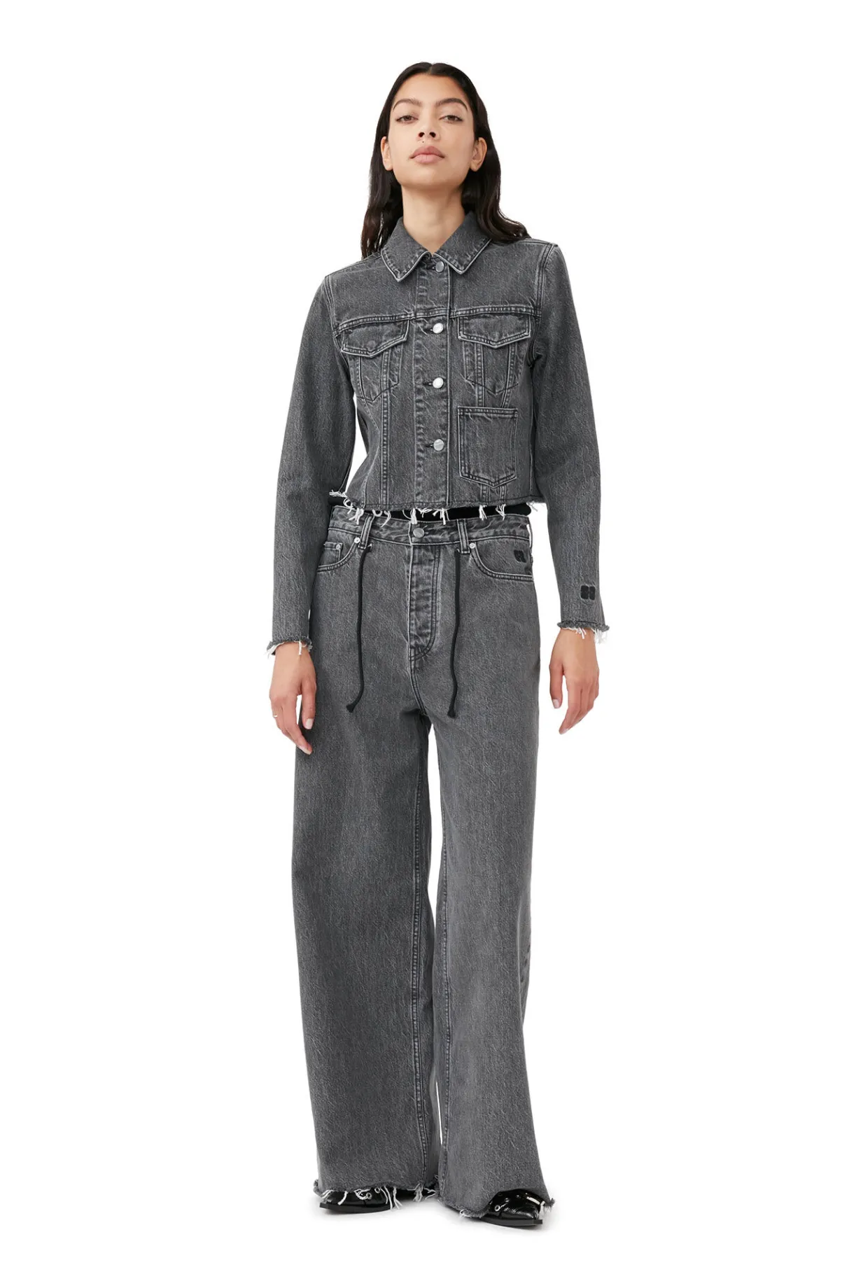 Clearance GANNI Re-Cut Denim Jacket Washed Black/Black