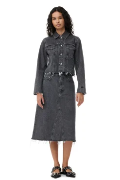 Online GANNI Re-Cut Denim Midi Skirt Washed Black/Black