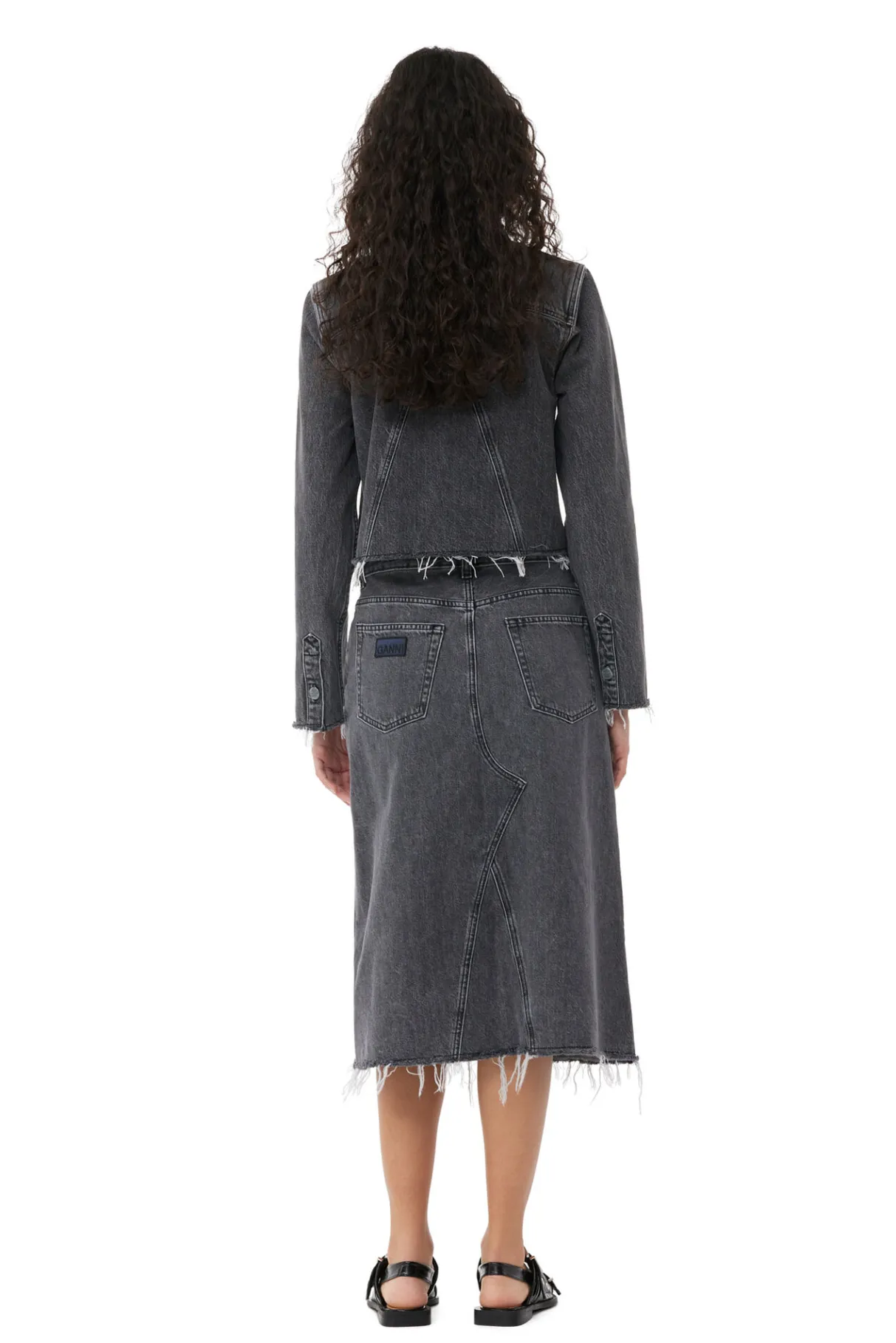 Online GANNI Re-Cut Denim Midi Skirt Washed Black/Black