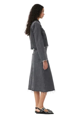Online GANNI Re-Cut Denim Midi Skirt Washed Black/Black