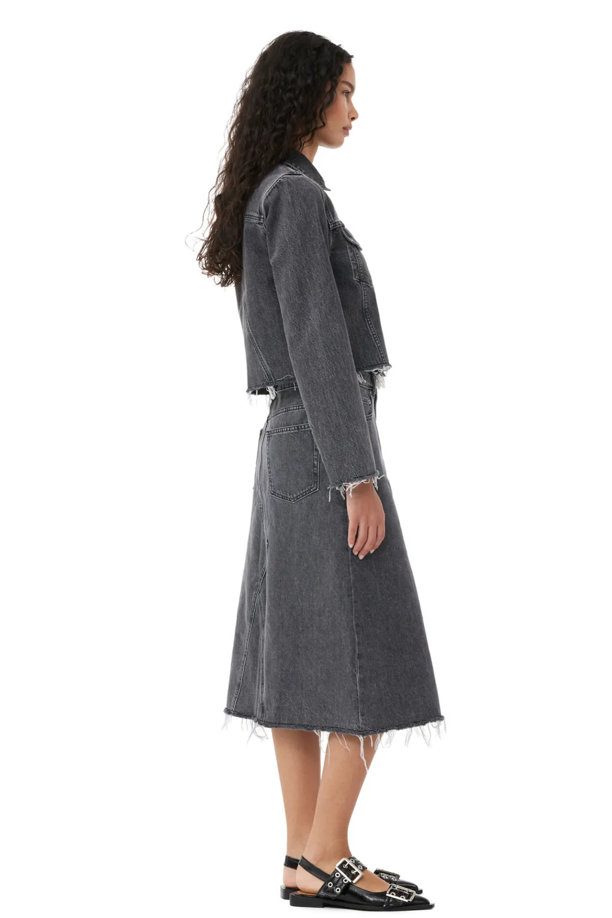 Online GANNI Re-Cut Denim Midi Skirt Washed Black/Black