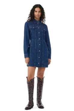 Online GANNI Re-Cut Denim Mini Dress Mid Blue Stone