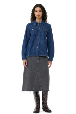 Clearance GANNI Re-Cut Denim Shirt Mid Blue Stone