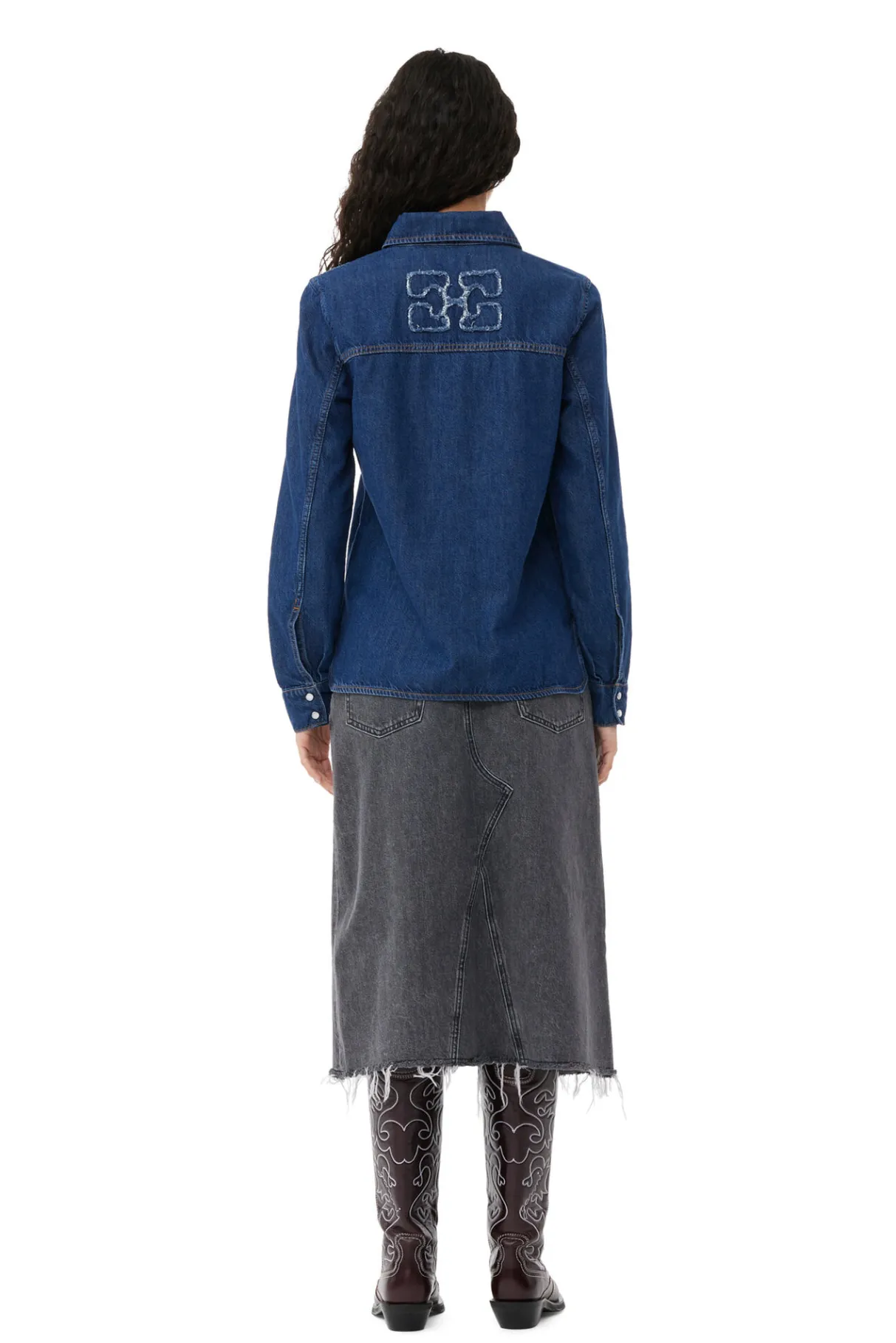 Clearance GANNI Re-Cut Denim Shirt Mid Blue Stone