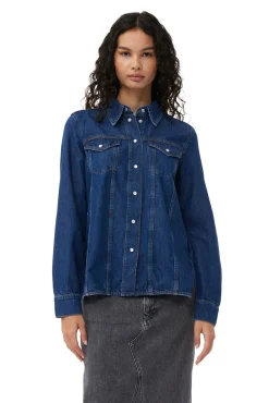 Clearance GANNI Re-Cut Denim Shirt Mid Blue Stone