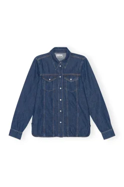 Clearance GANNI Re-Cut Denim Shirt Mid Blue Stone
