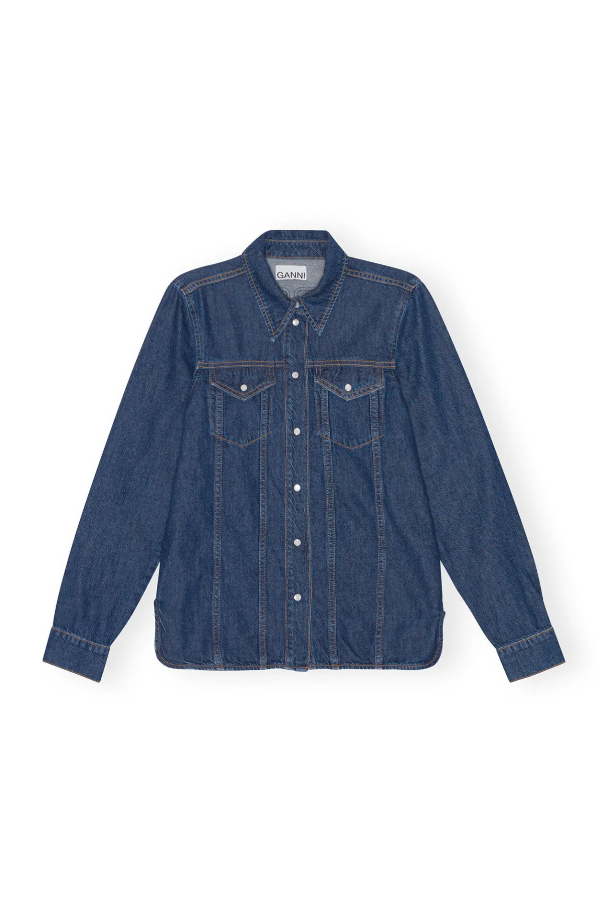 Clearance GANNI Re-Cut Denim Shirt Mid Blue Stone