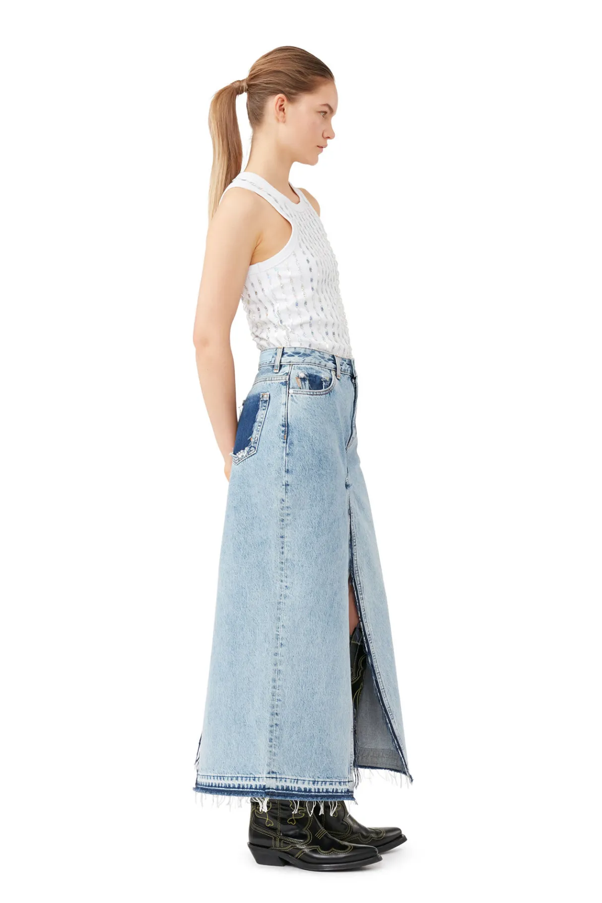 Outlet GANNI Re-Cut Maxi Skirt Denim