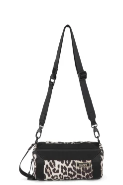 Shop GANNI Recycled Barrel Crossbody Mini Bag Leopard