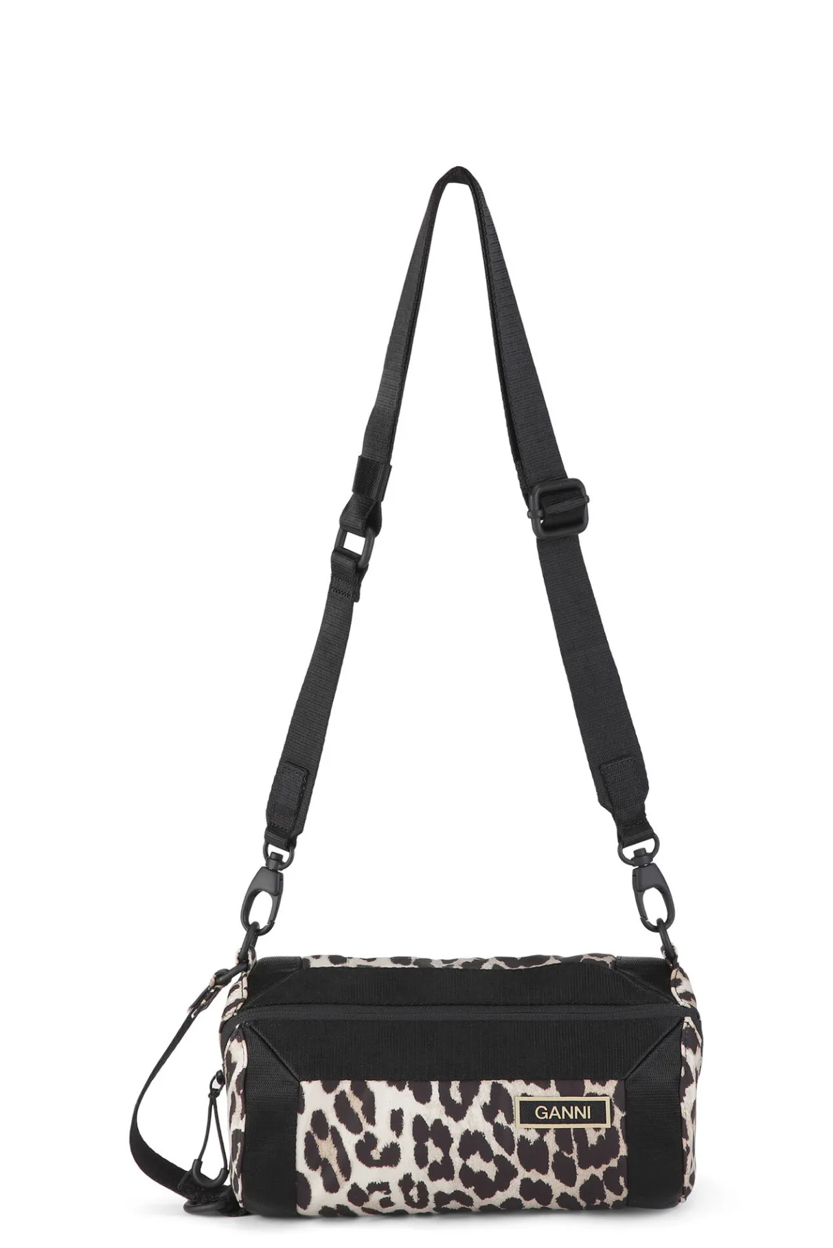Shop GANNI Recycled Barrel Crossbody Mini Bag Leopard