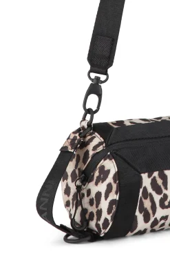 Shop GANNI Recycled Barrel Crossbody Mini Bag Leopard