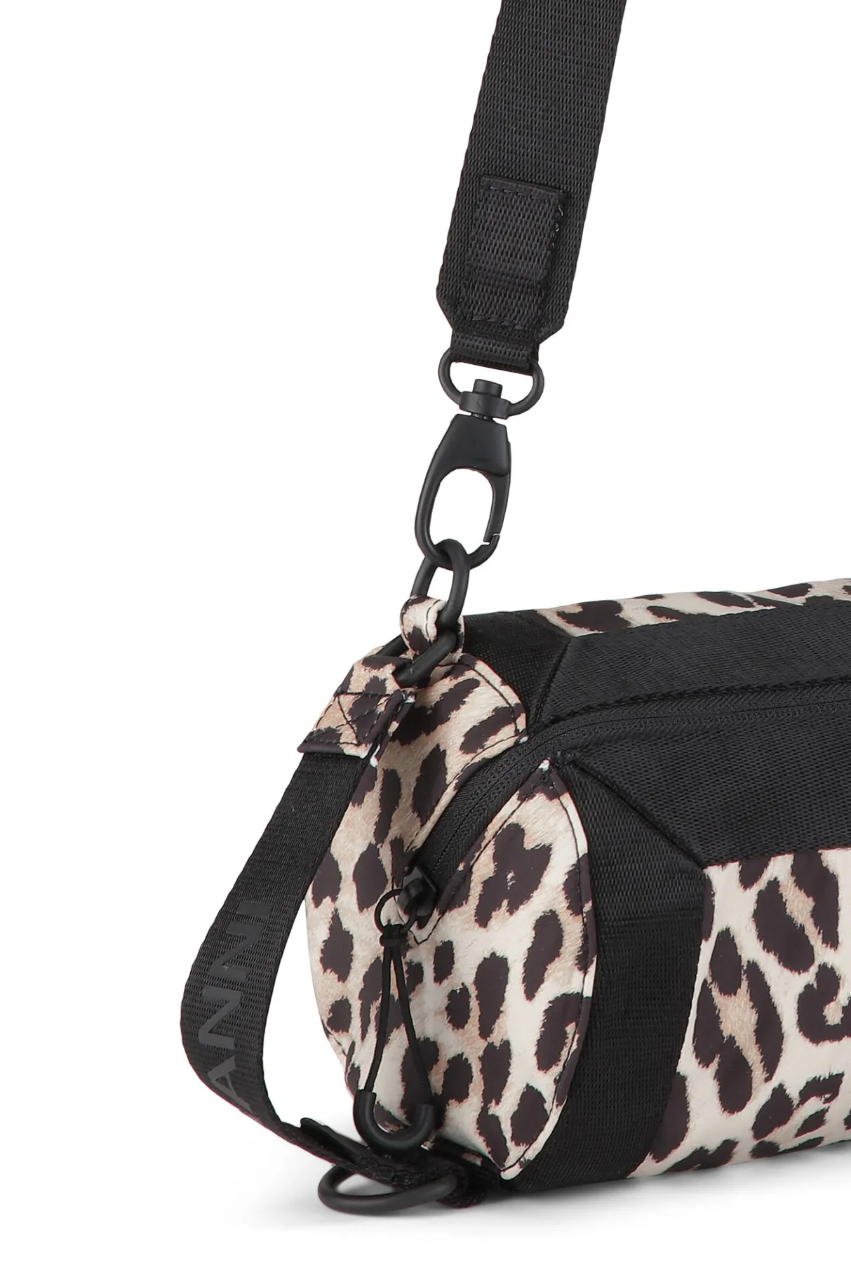 Shop GANNI Recycled Barrel Crossbody Mini Bag Leopard
