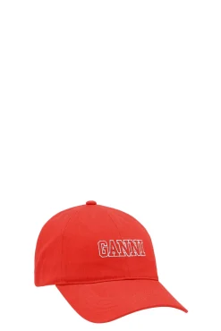 Online GANNI Red Embroidered Logo Cap Fiery Red
