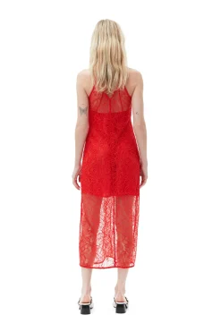 Best Sale GANNI Red Lace Halter Neck Dress Red Alert