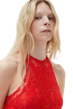 Best Sale GANNI Red Lace Halter Neck Dress Red Alert