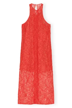 Best Sale GANNI Red Lace Halter Neck Dress Red Alert