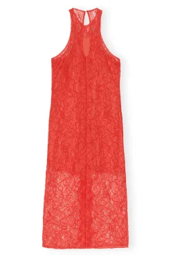 Best Sale GANNI Red Lace Halter Neck Dress Red Alert