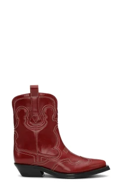 Best GANNI Red Low Shaft Embroidered Western Boots Barbados Cherry