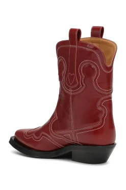 Best GANNI Red Low Shaft Embroidered Western Boots Barbados Cherry