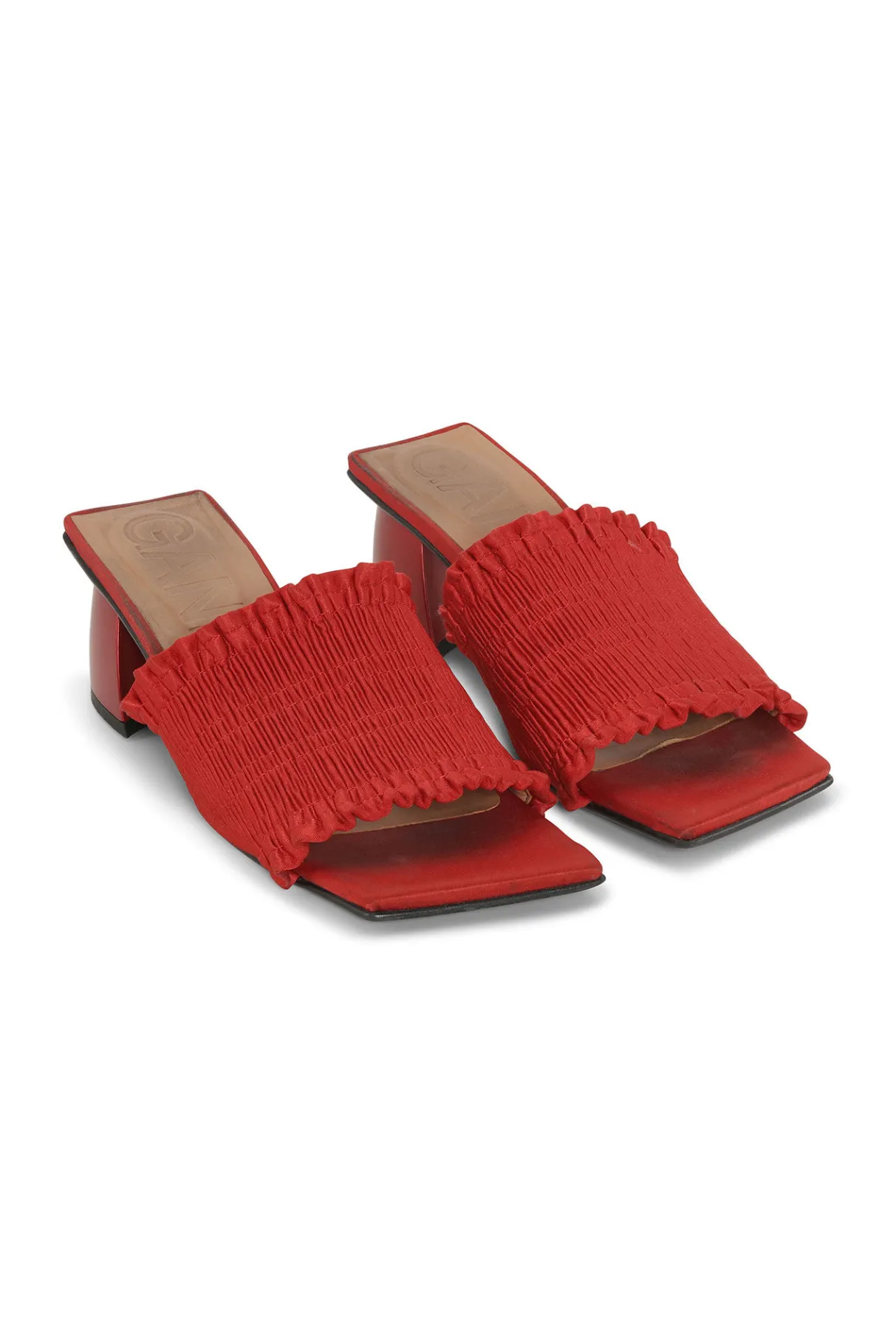 Clearance GANNI Red Smock Kitten Heel Mules Racing Red