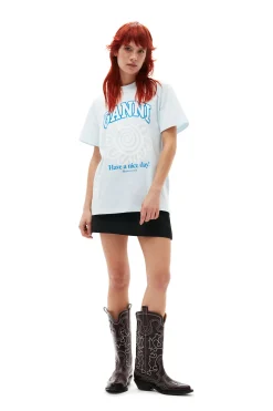 Best Sale GANNI Relaxed Blue Flower T-Shirt Ice Water