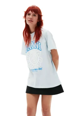 Best Sale GANNI Relaxed Blue Flower T-Shirt Ice Water