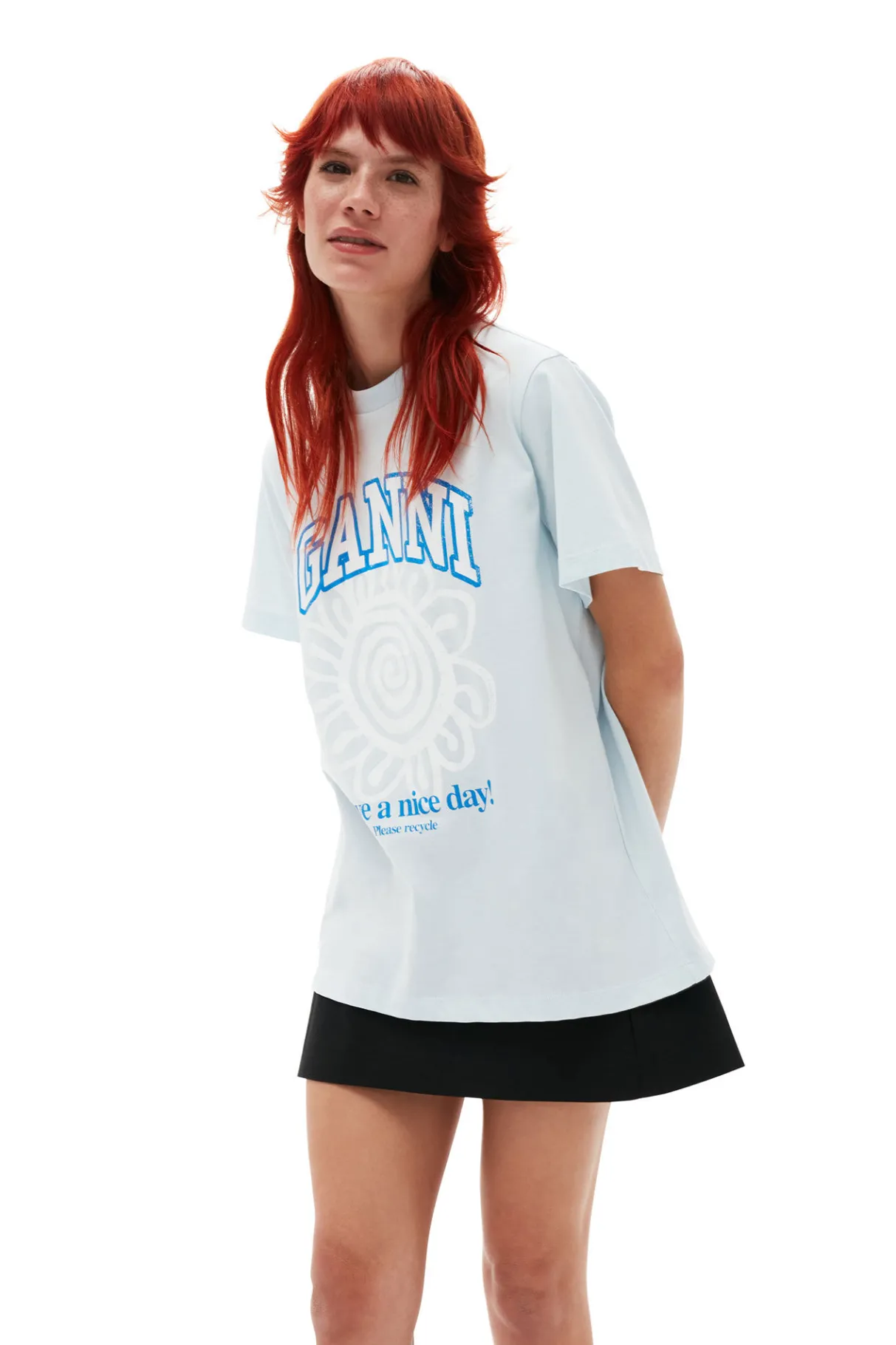 Best Sale GANNI Relaxed Blue Flower T-Shirt Ice Water