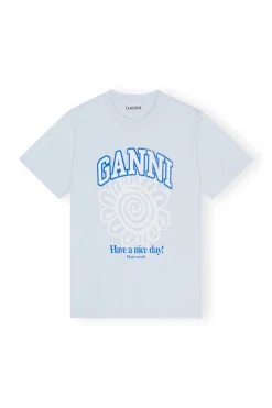 Best Sale GANNI Relaxed Blue Flower T-Shirt Ice Water
