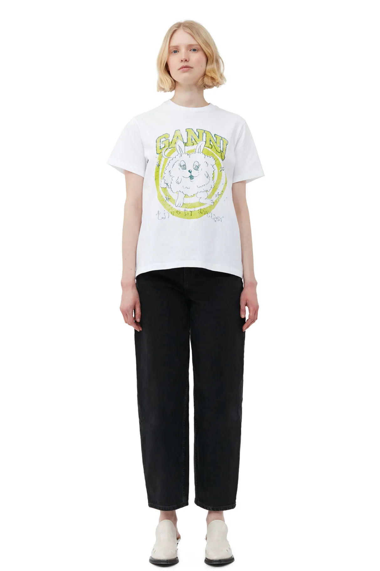 Clearance GANNI Relaxed Bunny T-Shirt Bright White