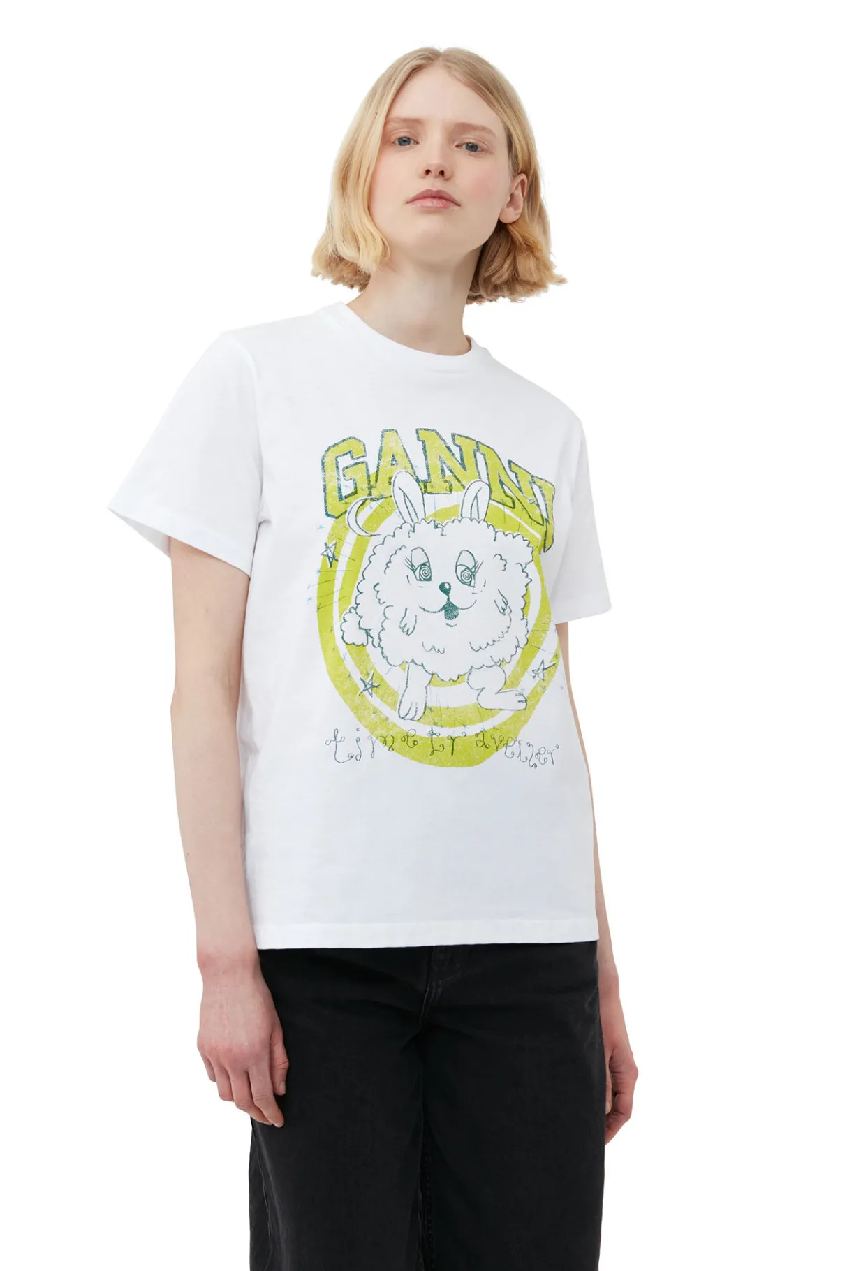 Clearance GANNI Relaxed Bunny T-Shirt Bright White