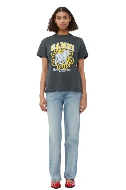 Hot GANNI Relaxed Cat T-Shirt Volcanic Ash