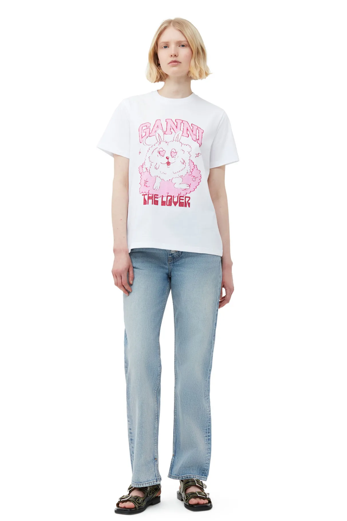 Shop GANNI Relaxed Love Bunny T-Shirt Bright White