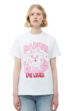 Shop GANNI Relaxed Love Bunny T-Shirt Bright White