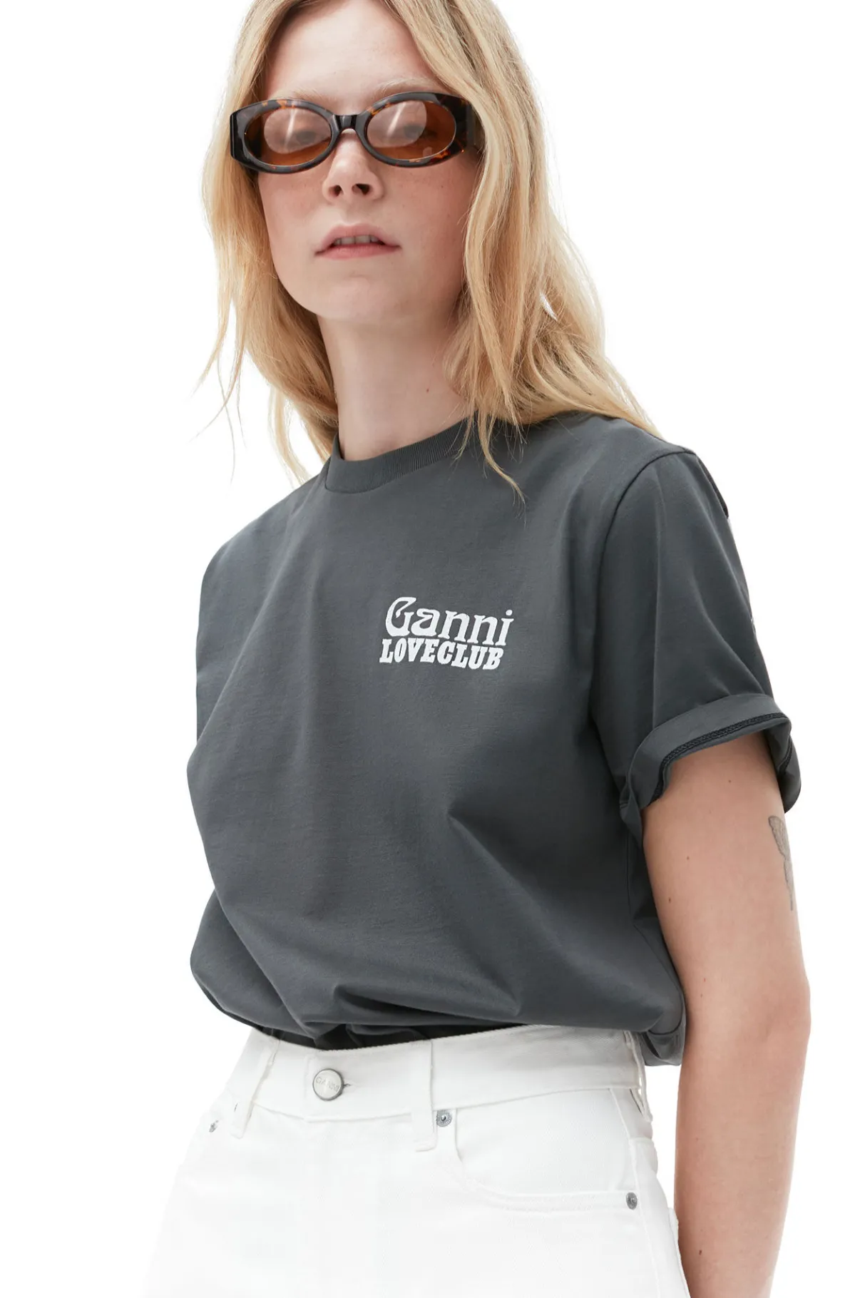 Cheap GANNI Relaxed Loveclub T-Shirt Volcanic Ash