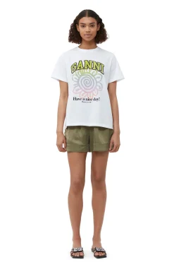 Store GANNI Relaxed Multi Flower T-Shirt Bright White