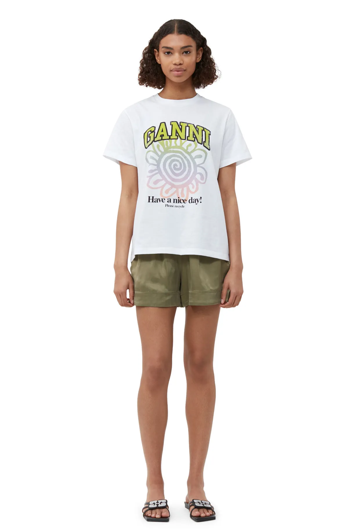 Store GANNI Relaxed Multi Flower T-Shirt Bright White