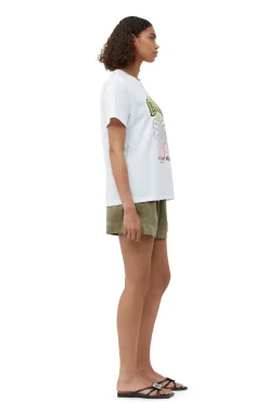 Store GANNI Relaxed Multi Flower T-Shirt Bright White