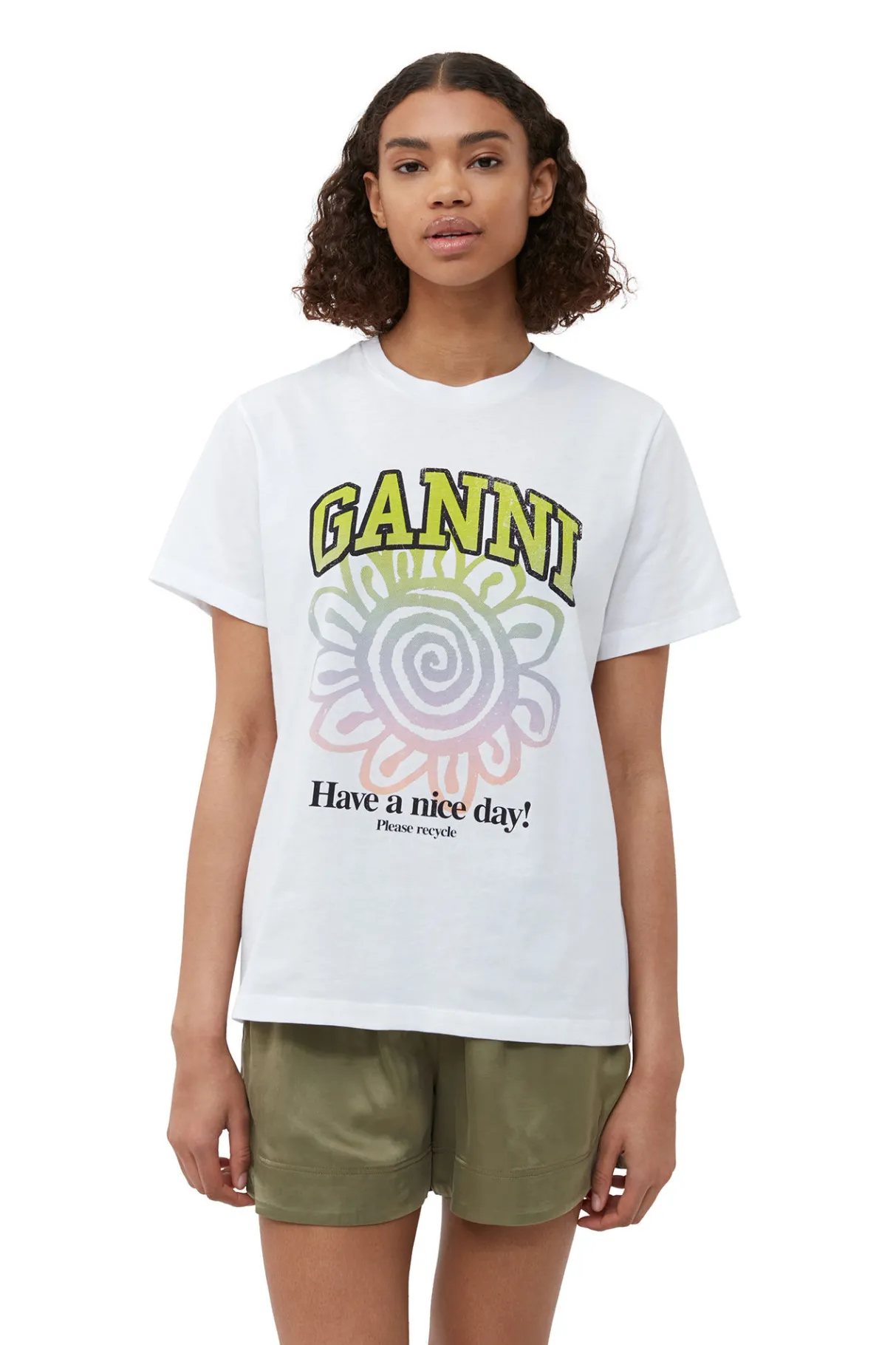 Store GANNI Relaxed Multi Flower T-Shirt Bright White